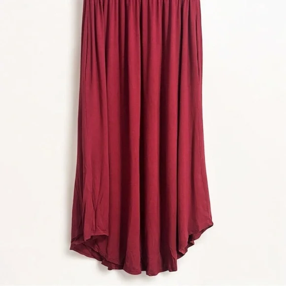 Short Sleeve Jersey Knit Midi Dress with Pockets Burgundy Size Small - Picture 14 of 15
